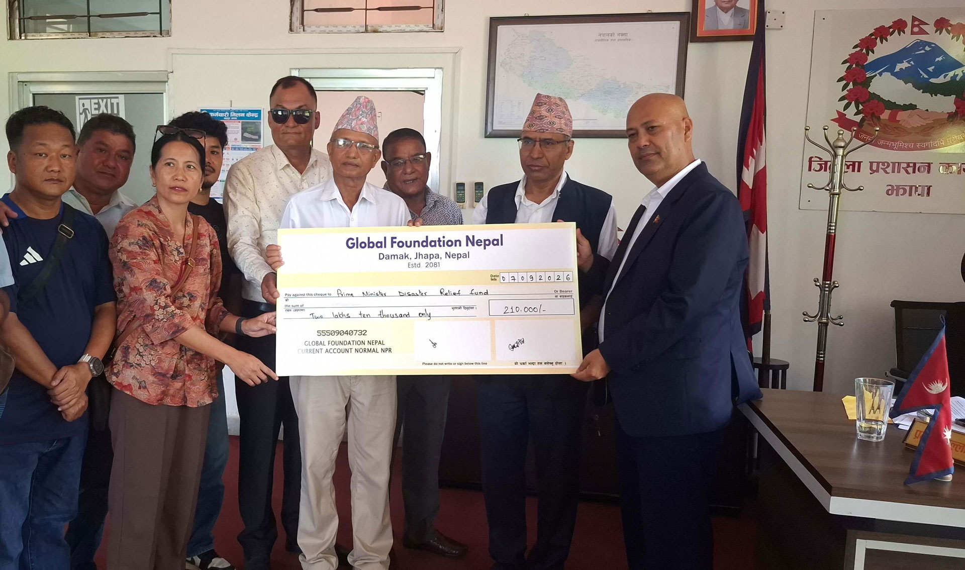 Global Foundation Nepal's humble contribution Photo for PM Fund 2026.